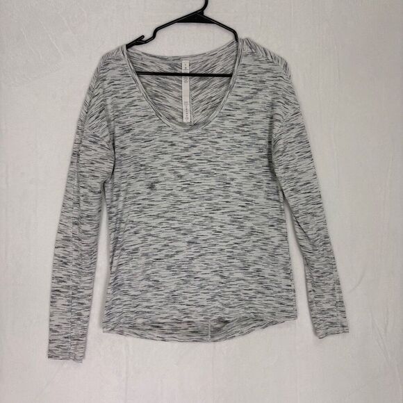 Lululemon Women's Heathered Striped Grey Scoop Neck Workout Long Sleeve Top Size - Picture 1 of 9